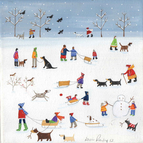 Christmas card pack by Louise Rawlings, Dogs and people in the snow