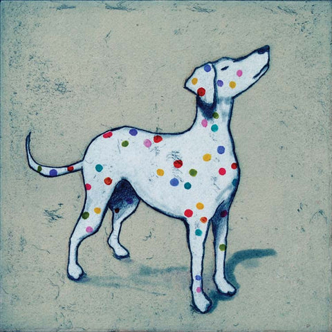 Art Greeting Card, Etching and Aquatint, Dog with coloured spots