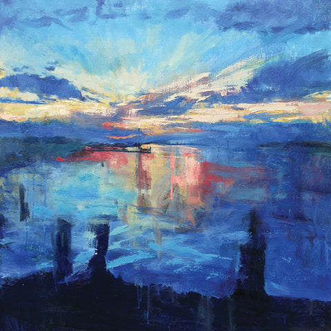 Art greeting card by Francis Bowyer, Oilpainting, Sunset over river