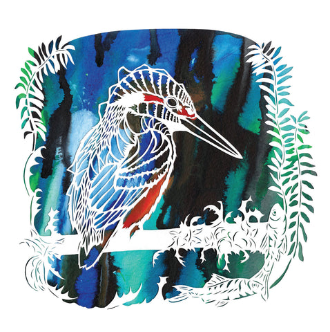 Art Greeting Card, Papercutting and Ink, Kingfisher