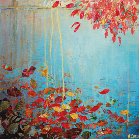 Art greeting card by Anna Perlin, Mixed media, autumn leaves