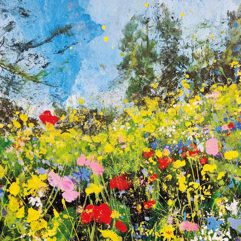Art greeting card by Jenny Handley, Colourful summer meadow