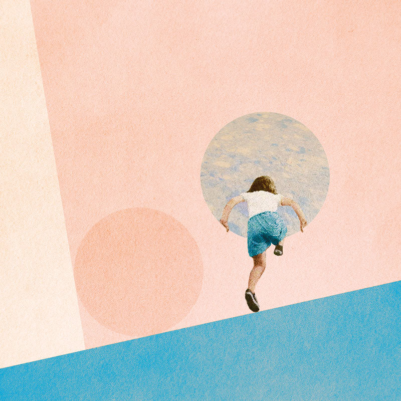Art Greeting Card by Julia Nala, Collage of a girl climbing through a hole in the wall towards the sky