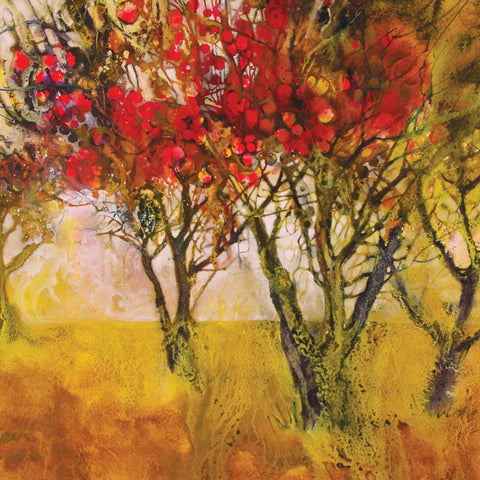 Art greeting card by Ann Blockley, Mixed media, Apple orchard