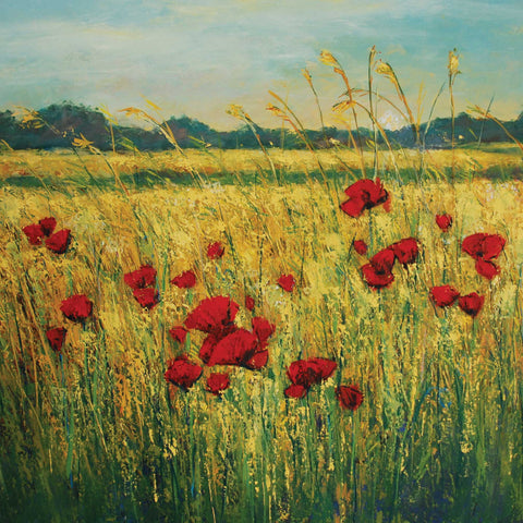 Poppies by Anna Perlin, Fine Art Greeting Card, Mixed Media, Poppy field