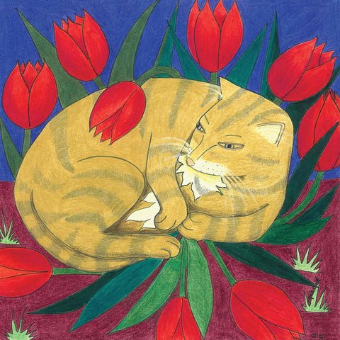 Cat in the Tulips - Charity Card
