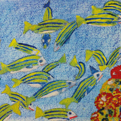 Art Greeting card by Ann Campbell, yellow and blue striped fish