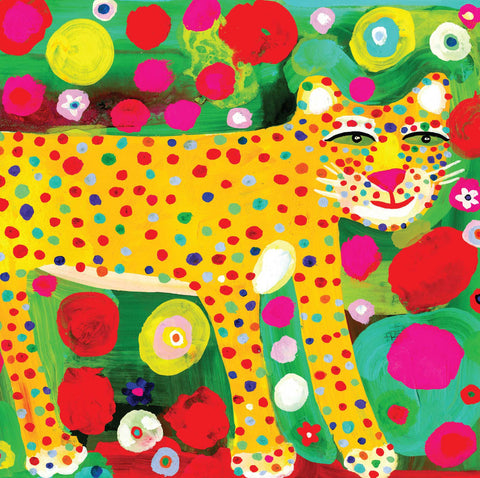 Art Greeting Card, Gouache on Paper, Colourful leopard