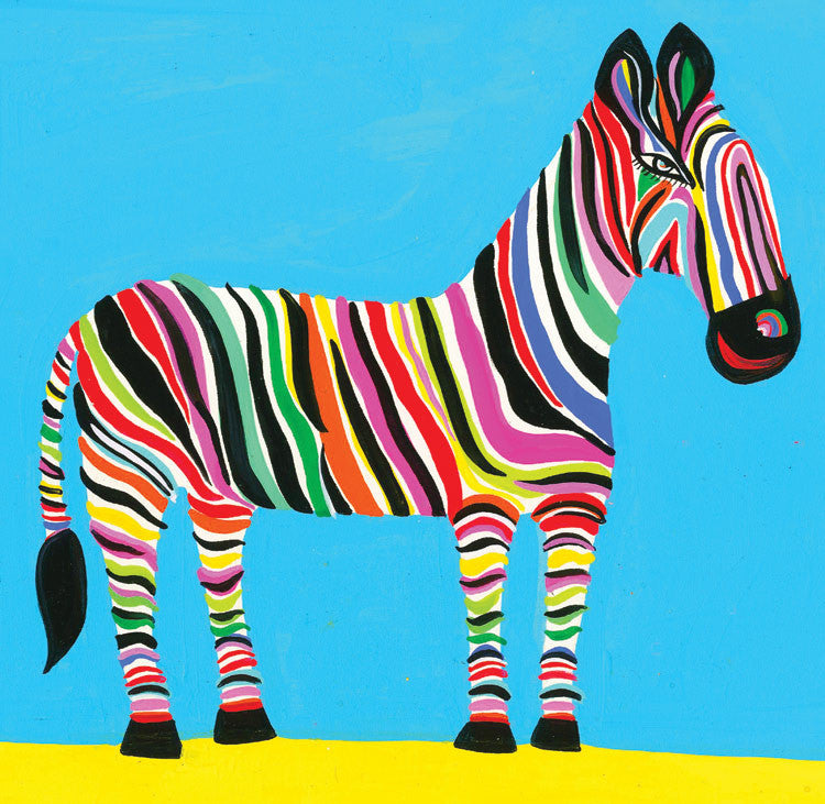 Art Greeting Card, Gouache on Paper, Rainbow zebra