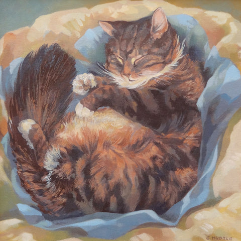 Blank art notecard pack by Carole Hubble, Puss Asleep
