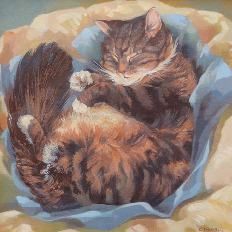 Puss Asleep by Carole Hubble, Fine Art Greeting Card, RBA range, Cat asleep
