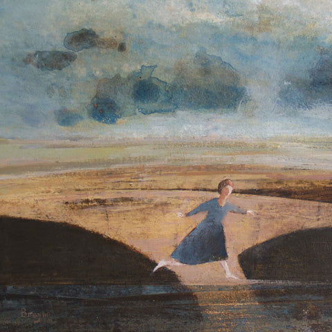 Leap by David Brayne, Fine Art Greeting Card, Pigment and Acrylic, Woman leaping over water