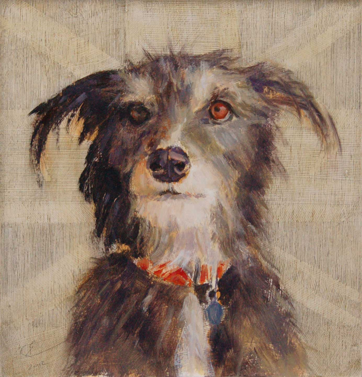 Fabian by Claire Eastgate, Fine Art Greeting Card, Oil on Wood Panel, Lurcher 