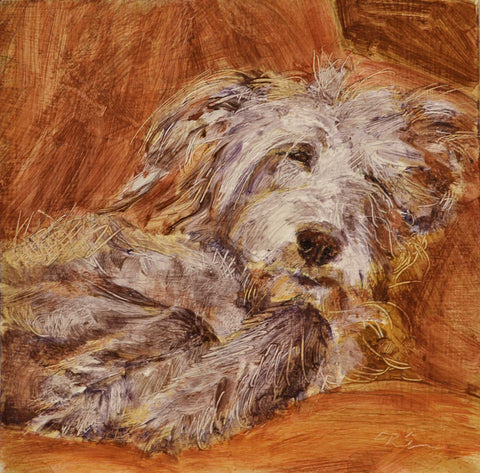 Fern by Claire Eastgate, Fine Art Greeting Card, Oil on Canvas, Sleeping dog