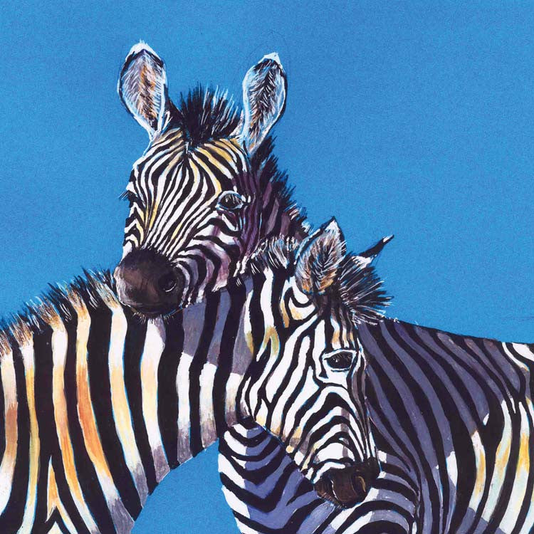 Fine Art Greeting Card, Watercolour, Two zebras 
