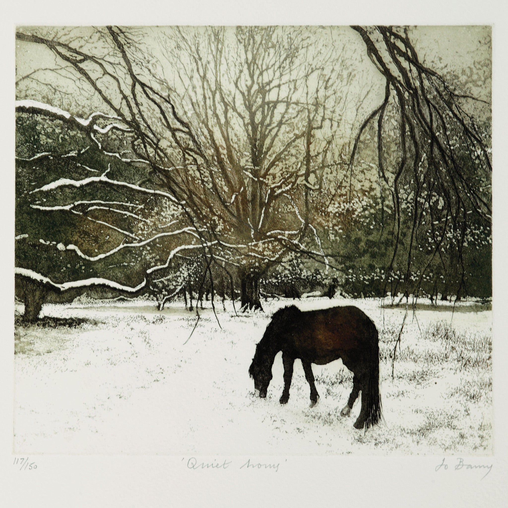 Quiet Hours by Jo Berry, Art Greeting Card, RE range, Horse grazing in winter landscape