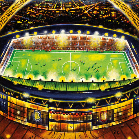 View from above of a football game at Wembley Stadium.