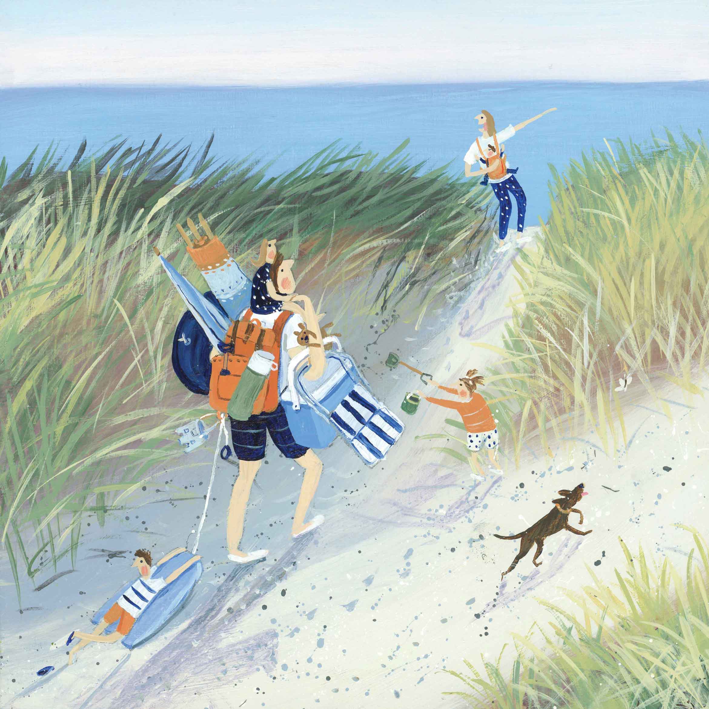 Art greeting card by Jenni Murphy, Family arriving at beach