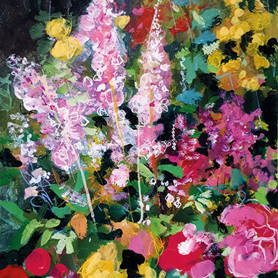 Art Greeting Card by Jenny Handley, Summer Garden, Acrylic painting, garden flowers