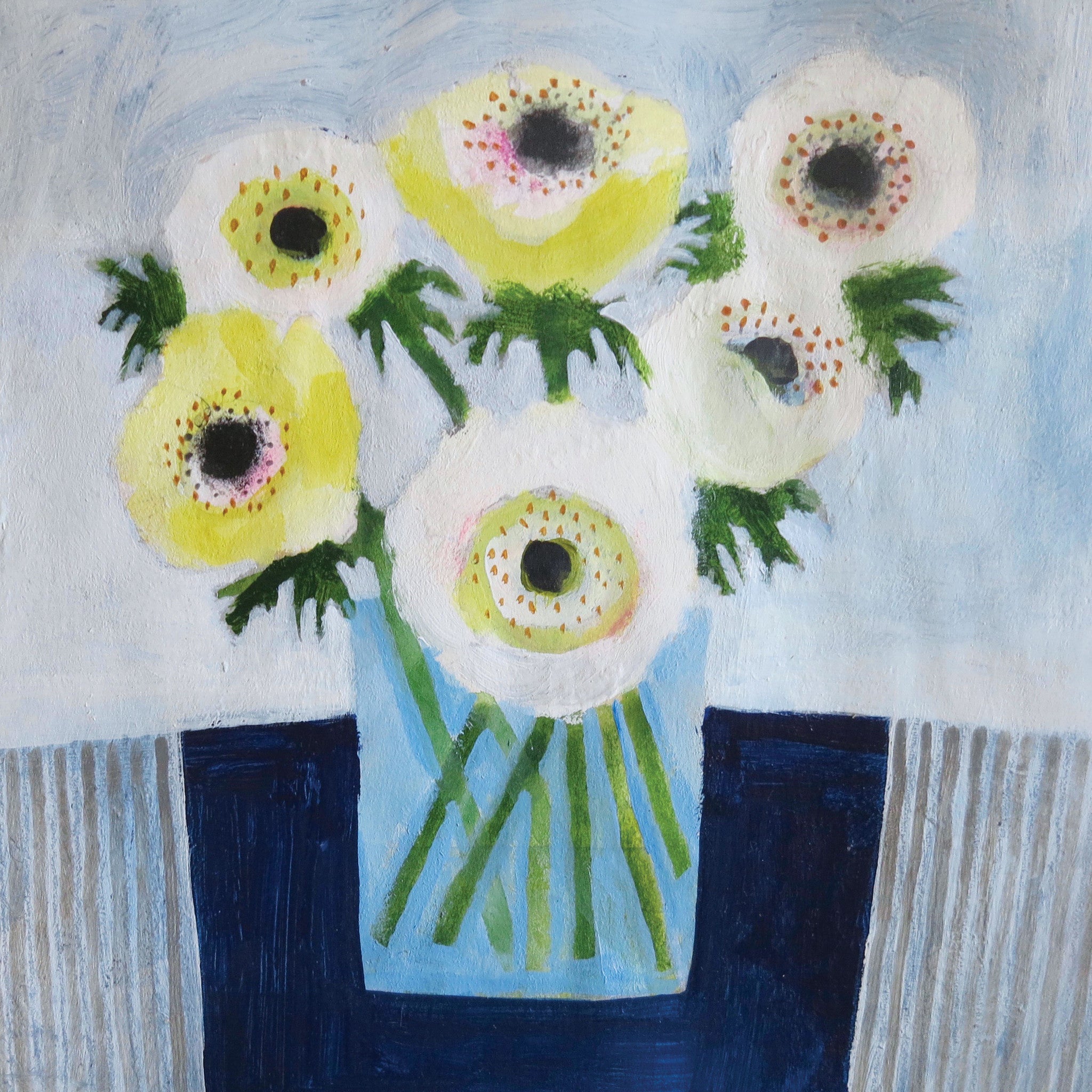Anemones by Jill Leman, Fine Art Greeting Card, RWS range , Acrylic on Paper, Anemones in vase