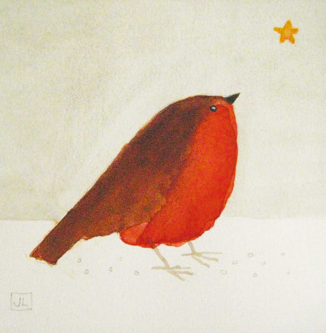 Fine Art Christmas Card Pack, Watercolour, Robin and a star