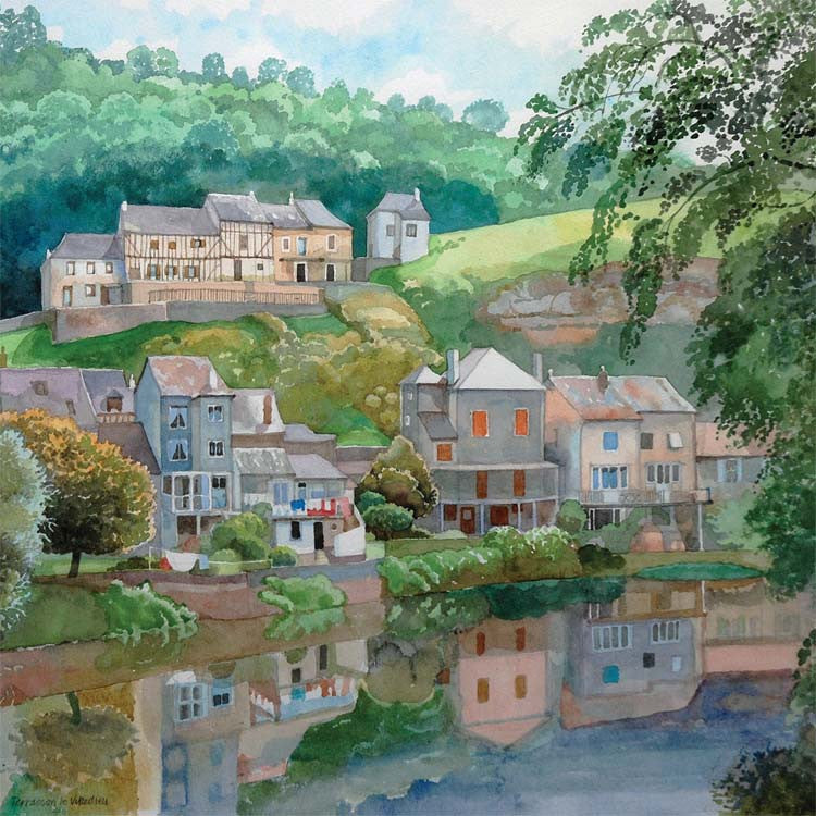 Fine Art Greeting Card, Village by river