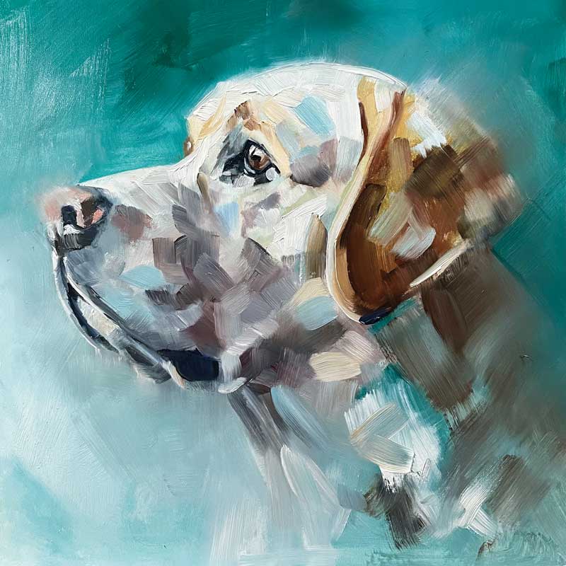 Art Greeting Card by Julie Brunn, Oil painting of labrador