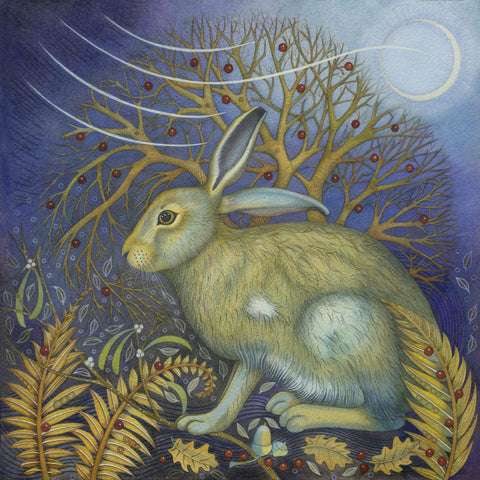 Fine Art Greeting Card by Kate Green, Mixed Media, Hare