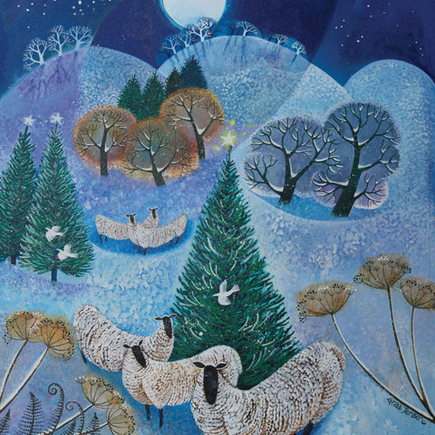 Christmas card pack by Lisa Graa Jensen, Winter landscape with sheep and trees
