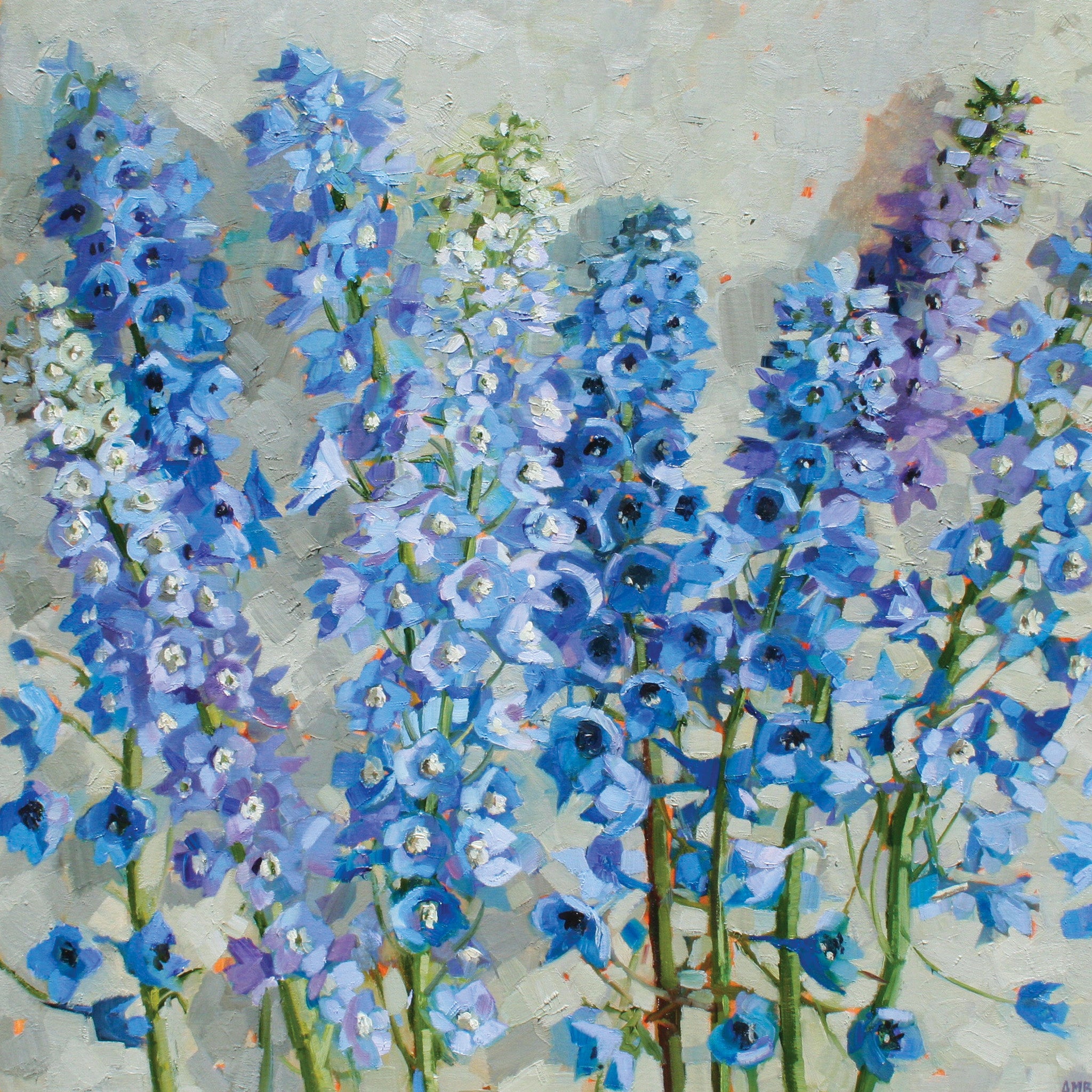 Delphiniums by Anne-Marie Butlin, Fine Art Greeting Card, Oil on Canvas, Delphiniums