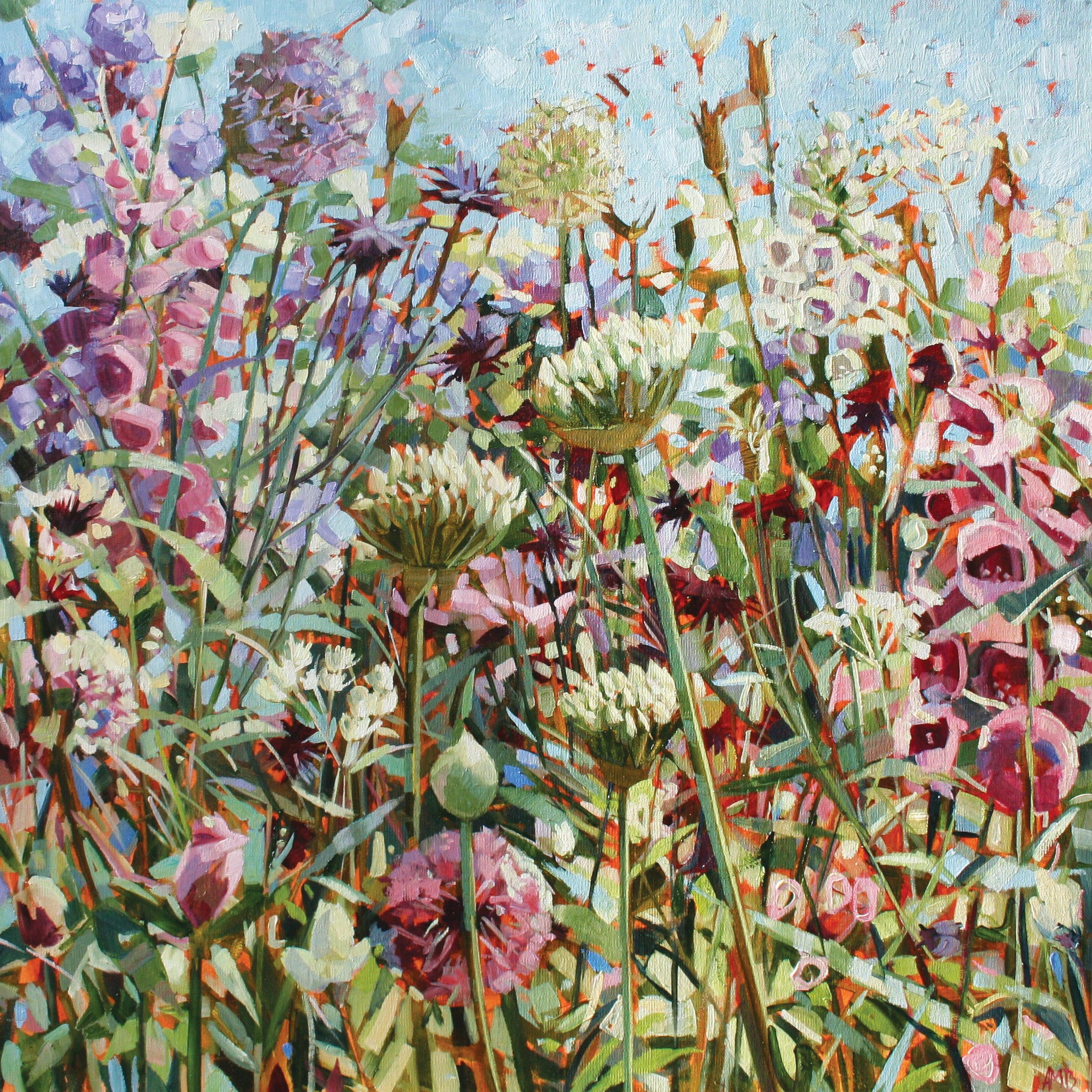 Spring Garden by Anne-Marie Butlin, Fine Art Greeting Card, Oil on Canvas, Spring garden flowers