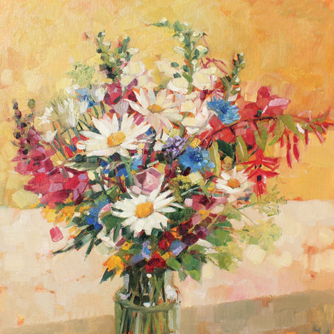 Art Greeting Card by Anne-Marie Butlin, Oilpainting, Garden flowers in vase