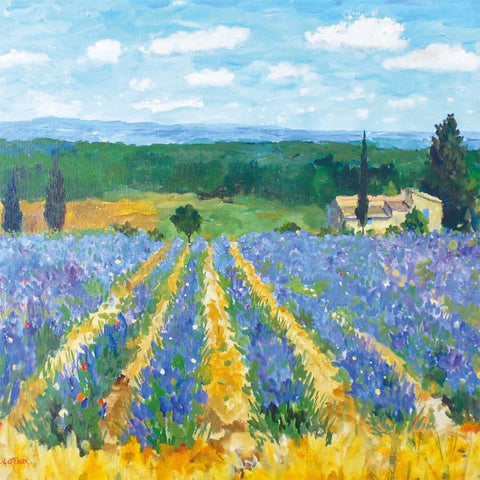 Fine Art Greeting Card, Oil on Canvas, Lavender field