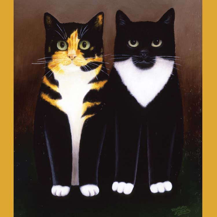Fine Art Greeting Card, Oil on Board, Two cats