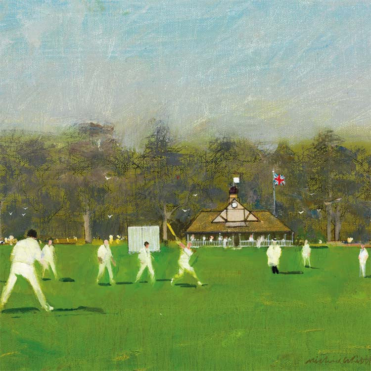 Fine Art Greeting Card, Oil on Canvas, Cricket Game