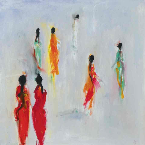 Art Greeting Card by Ann Shrager, Ladies in Saris at the Taj, Oilpainting