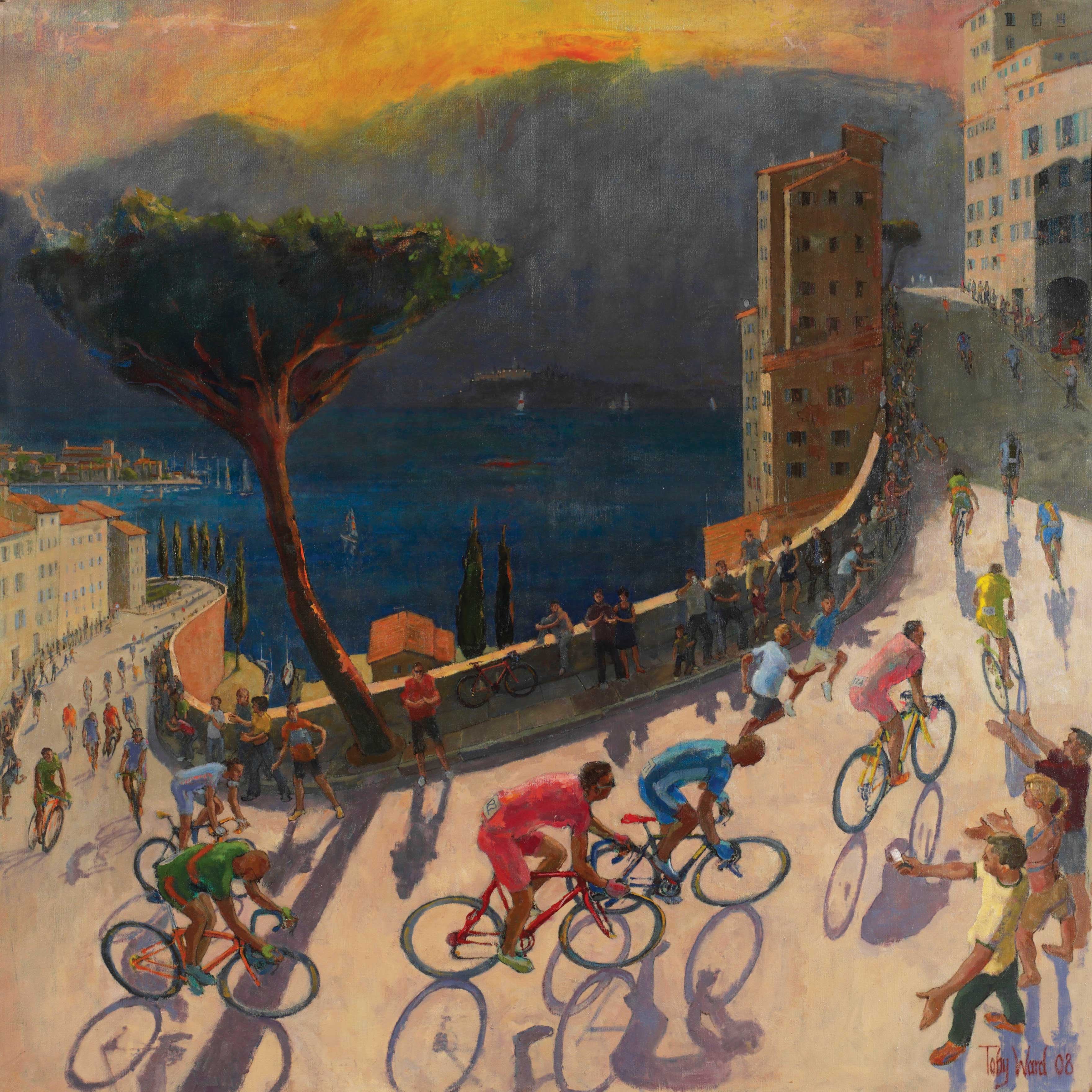 Giro II by Toby Ward, Art Greeting Card, NEAC range, Cyclists going up hill