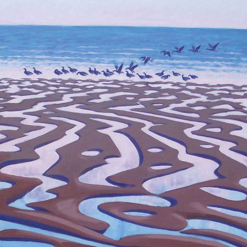Art Greeting Card by Richard Allen, Oilpainting, Birds taking off from estuary