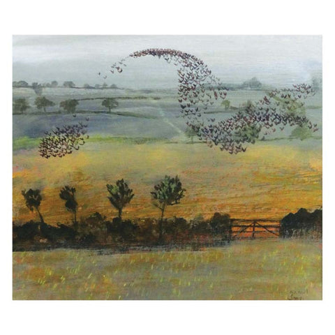 Fine Art Greeting Card, Starling murmurations over field