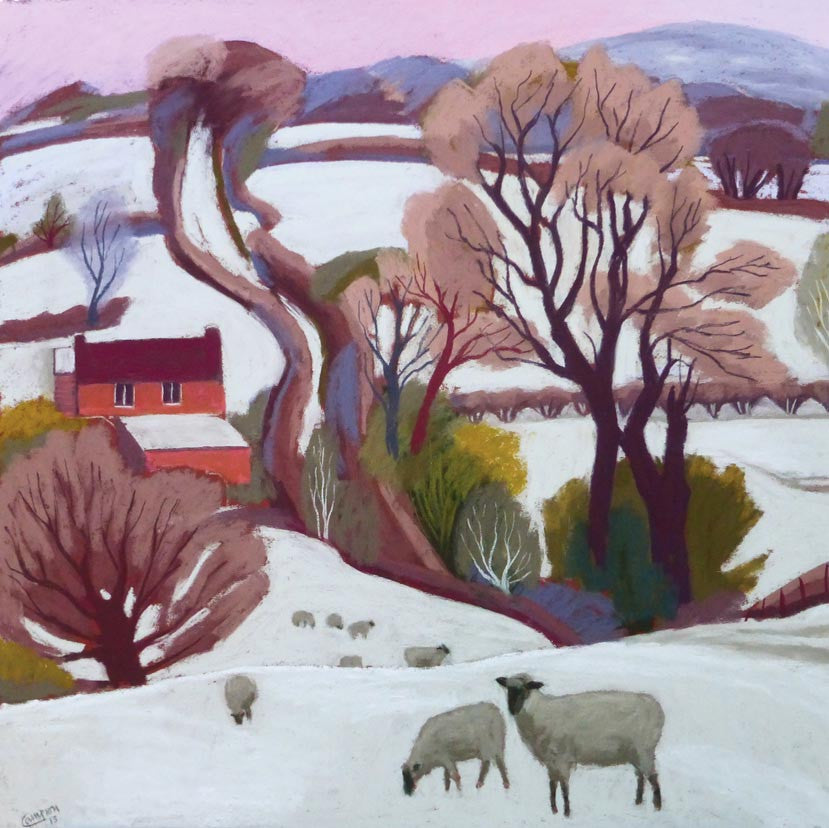 Fine Art Greeting Card Pack, Pastel, Winter Landscape with Sheep
