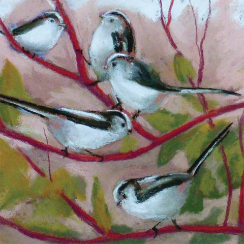 Fine Art Greeting Cards, Pastel, Birds, Long Tailed Tits