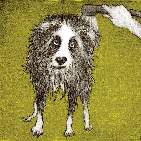 Bath Time by Susie Perring, Art Greeting Card, Aquatint, Dog being showered